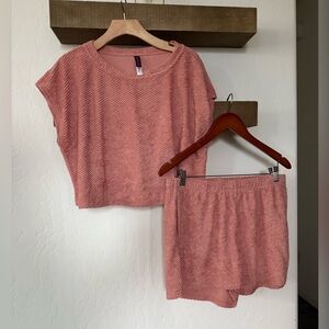 Adore Me|Blush rose Pink Loungewear Set,short sleeve boxy crop top & shorts•••L